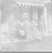 SA0169 - Four women and two men on a porch of a building at Old Orchard Beach, ME., Winterthur Shaker Photograph and Post Card Collection 1851 to 1921c